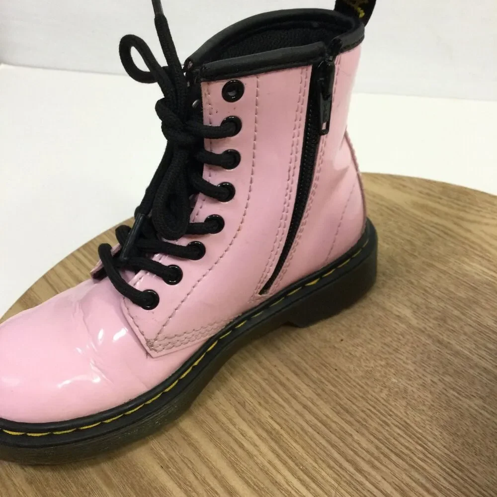 Dr Martens AirWair Girls 1460 Patent Leather Lace Up Boots Light Pink Size 12